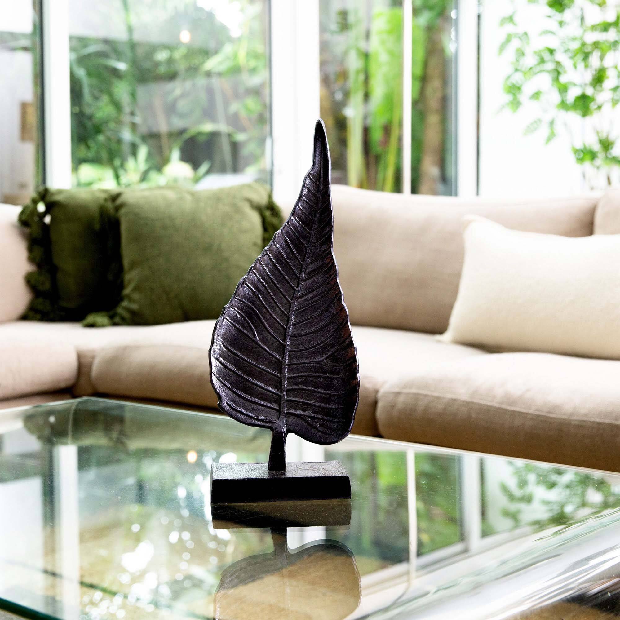 17" Aluminum Bodhi Leaf Sculpture Decorative Accent